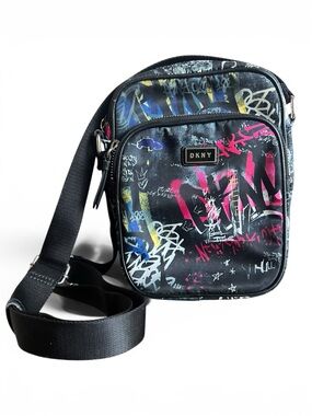 DKNY Graffiti Crossbody Bag Y2K Black Pink Streetwear Mini Messenger Purse